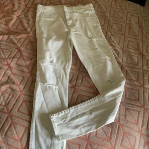 White, high-waist, skinny jeans. Distressed